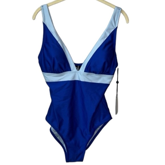 DKNY Lapis Blue Colorblock One Piece Swimsuit Size 8 - Picture 4 of 13